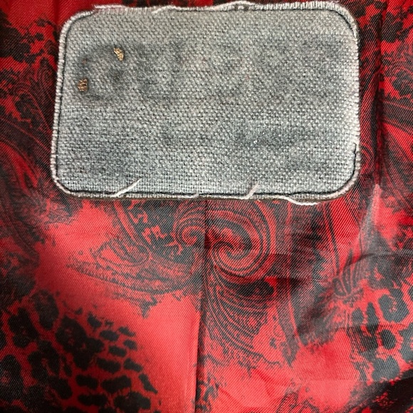 Vintage Guess Red Pea Coat Wool Blend Double Breasted Satin Lined Sz L Acadamia - Picture 3 of 11
